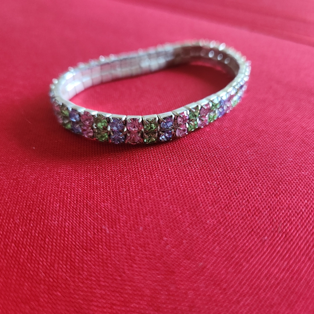 Silver Multicolor Rhinestone Bracelet - Picture 2 of 2